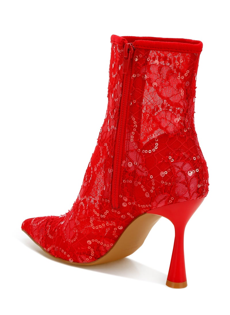 Sequin Lace Boots in Red