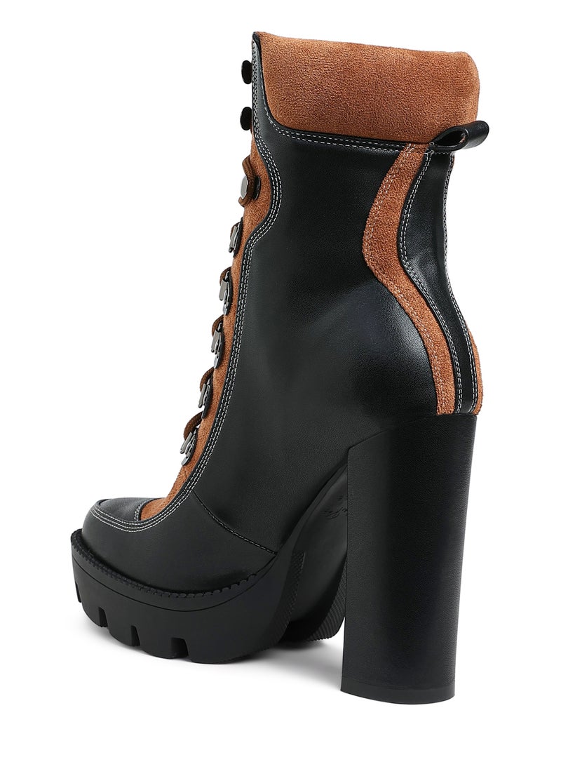 High Heel Lace-Up Biker Boot in Tan Black