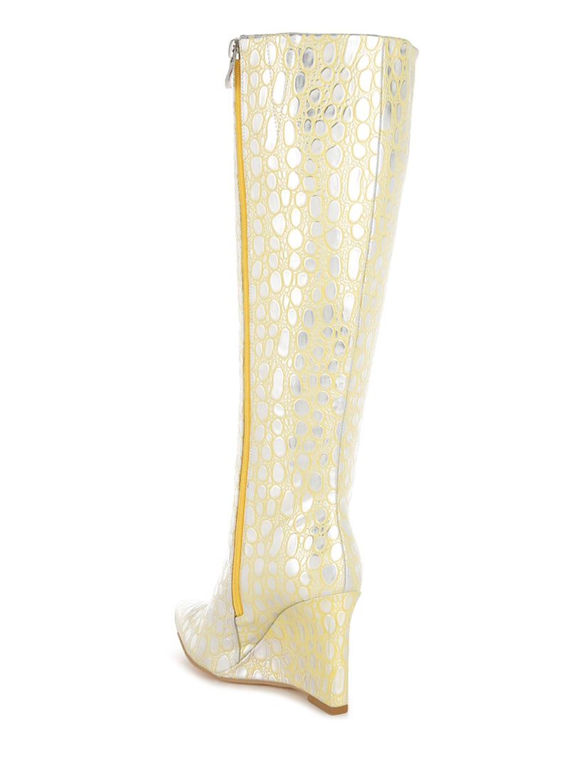 Tear Shaped Faux Leather Boots in Lime Yellow