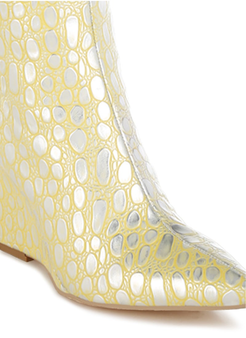 Tear Shaped Faux Leather Boots in Lime Yellow