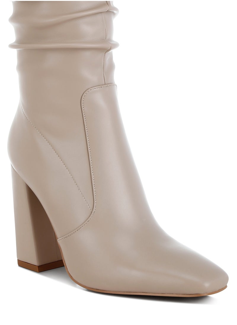 Slouchy Calf Boots in Beige