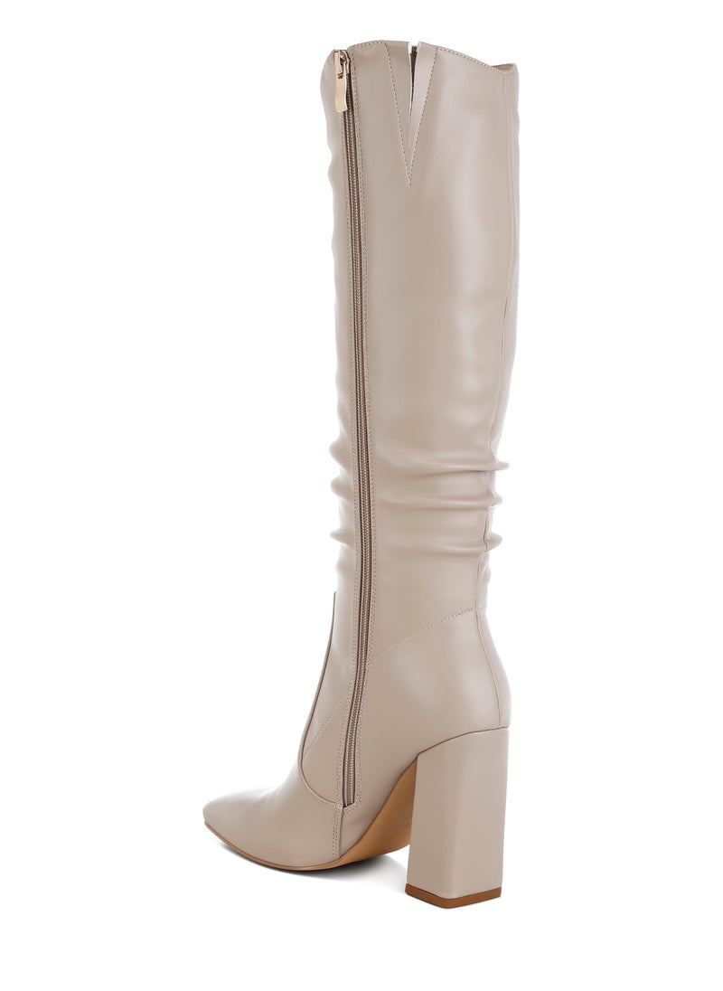 Slouchy Calf Boots in Beige