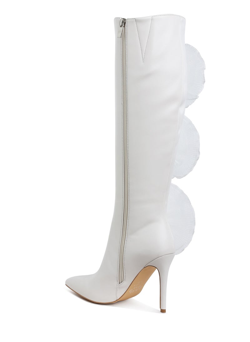 Sheer Big Rose Detail Long Boots in White