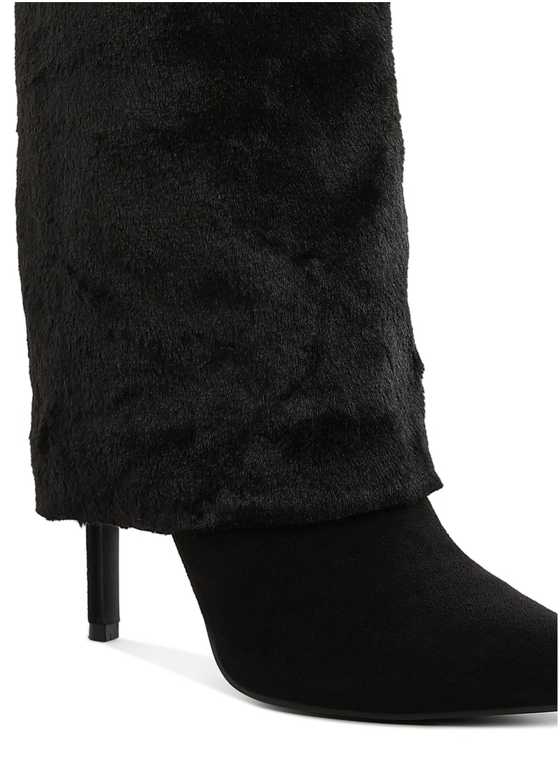 Fold-Over Calf-High Boots in Black