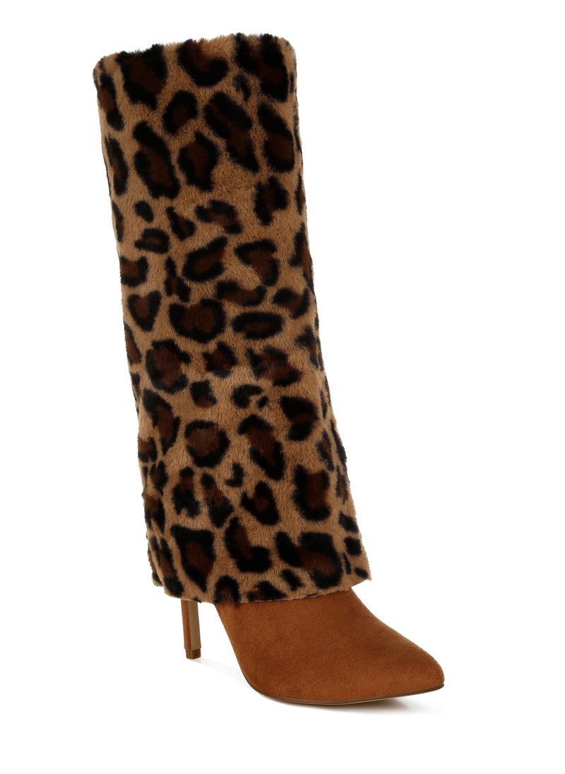 Fold-Over Calf-High Boots in Leopard