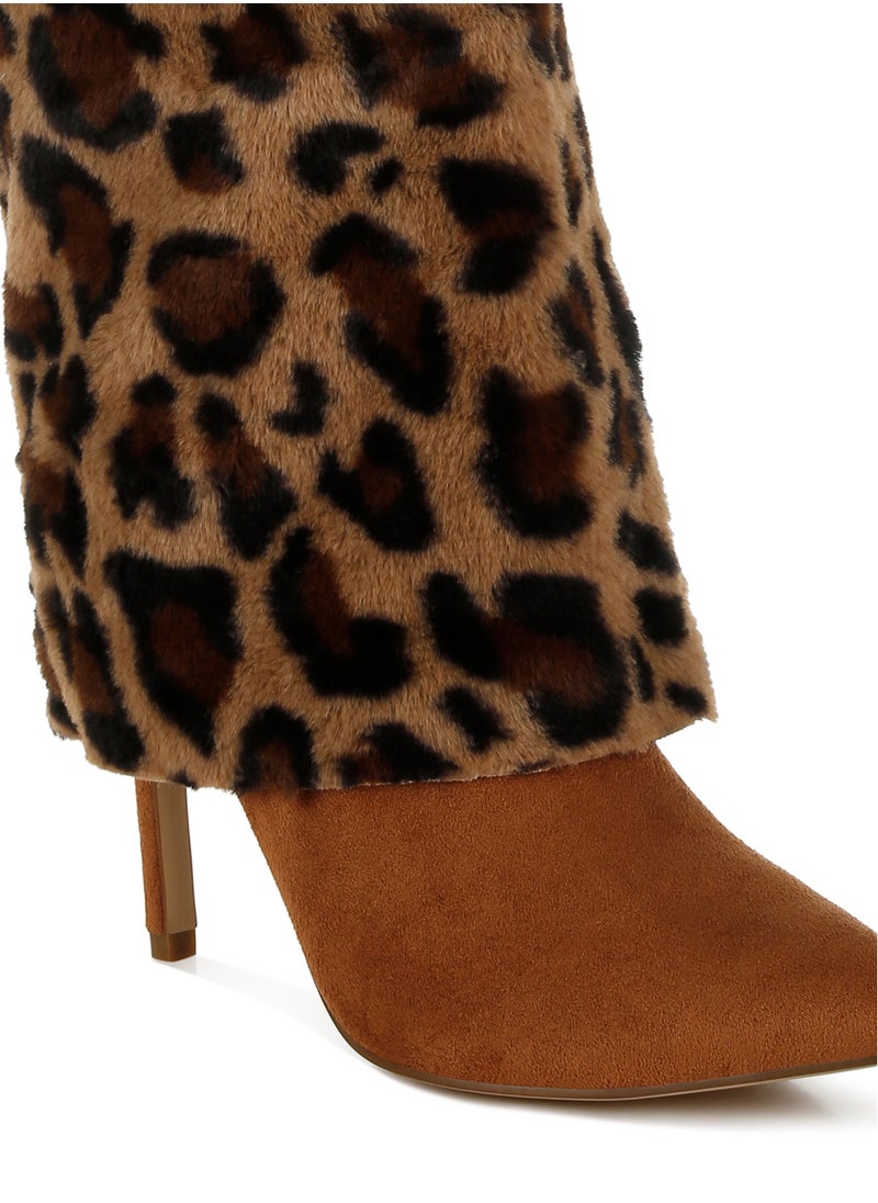 Fold-Over Calf-High Boots in Leopard