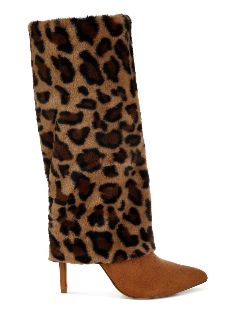 Fold-Over Calf-High Boots in Leopard