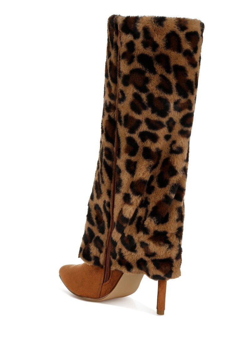 Fold-Over Calf-High Boots in Leopard