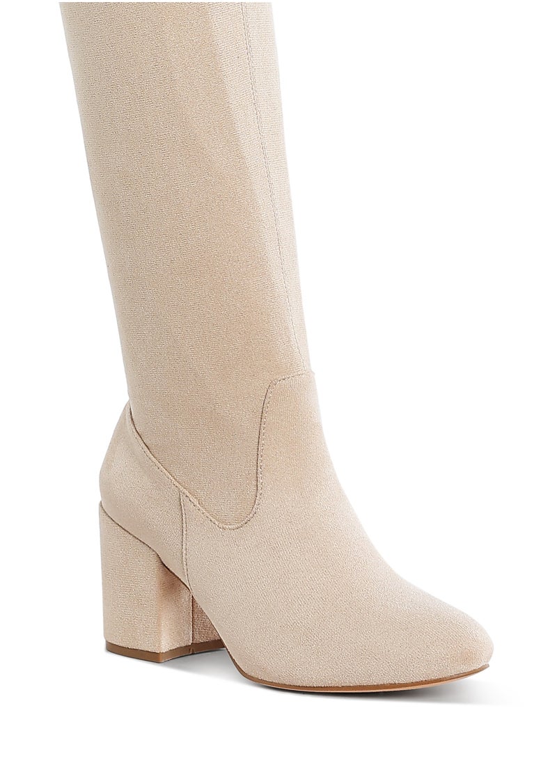 Minimal Drawstring Detail Knee-High Boots in Beige