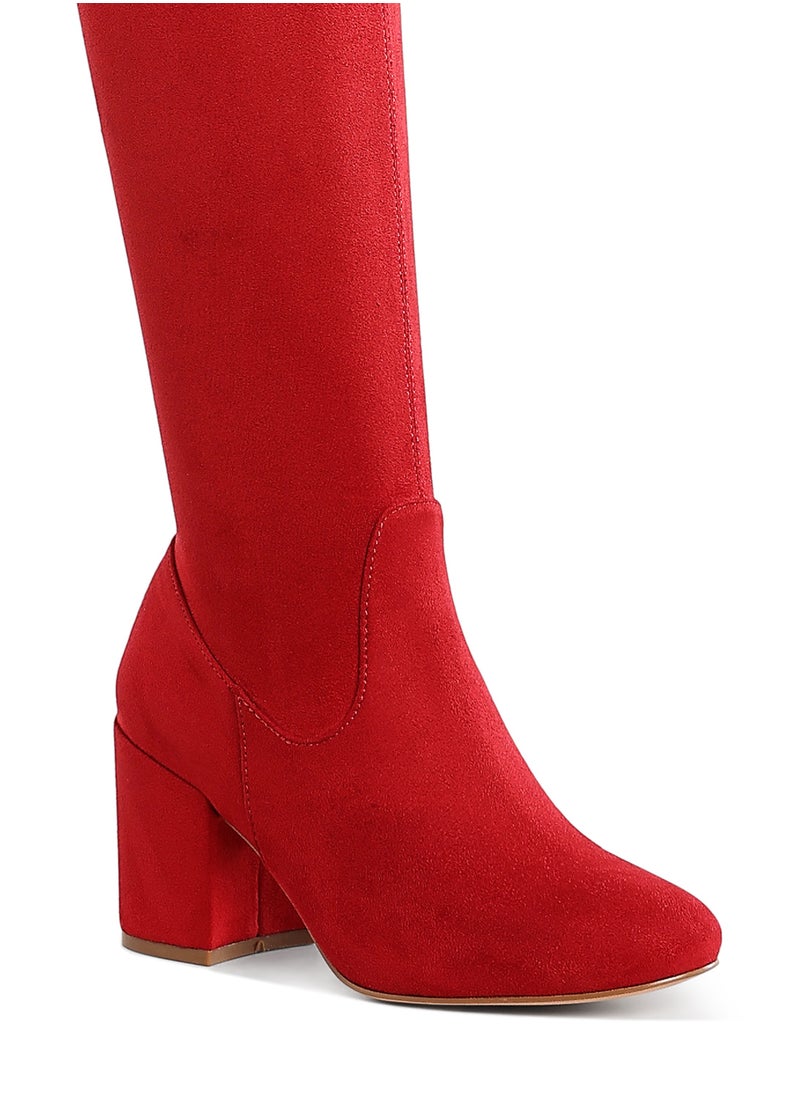 Minimal Drawstring Detail Knee-High Boots in Red