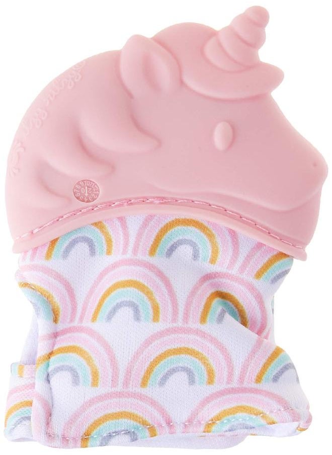 Itzy Ritzy Silicone Teething Mitt - Soothing Infant Teething Mitten with Adjustable Strap, Crinkle Sound & Textured Silicone to Soothe Sore & Swollen Gums, Blush Unicorn