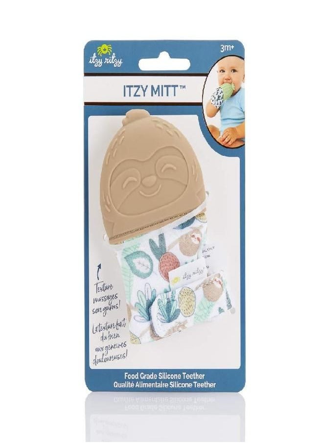 Itzy Ritzy Silicone Teething Mitt - Soothing Infant Teething Mitten with Adjustable Strap, Crinkle Sound and Textured Silicone to Soothe Sore and Swollen Gums, Sloth