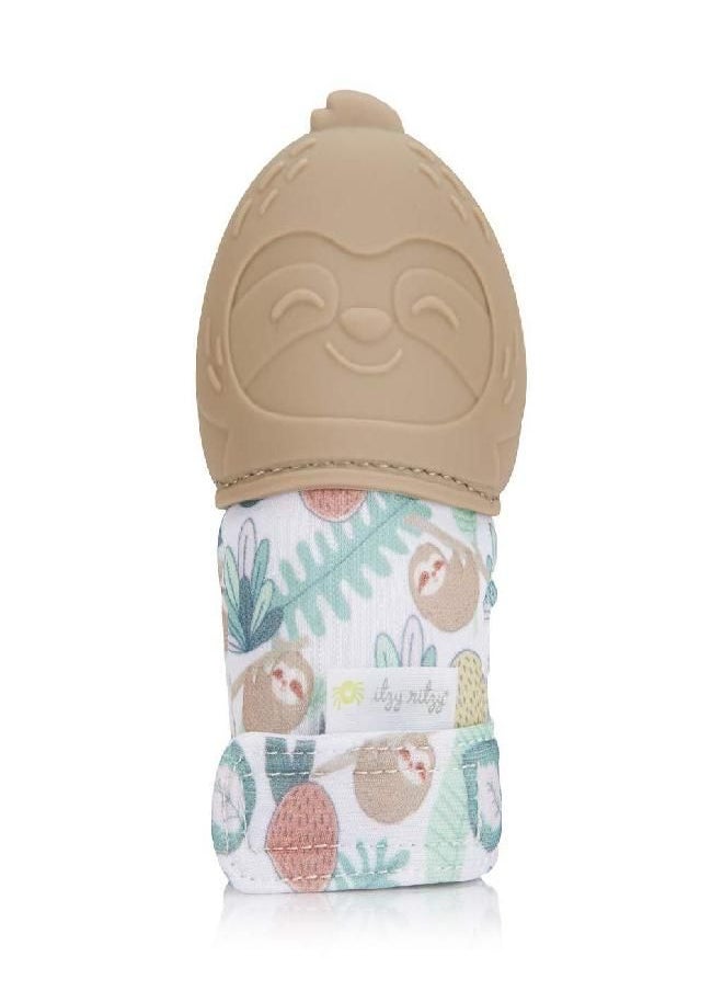 Itzy Ritzy Silicone Teething Mitt - Soothing Infant Teething Mitten with Adjustable Strap, Crinkle Sound and Textured Silicone to Soothe Sore and Swollen Gums, Sloth