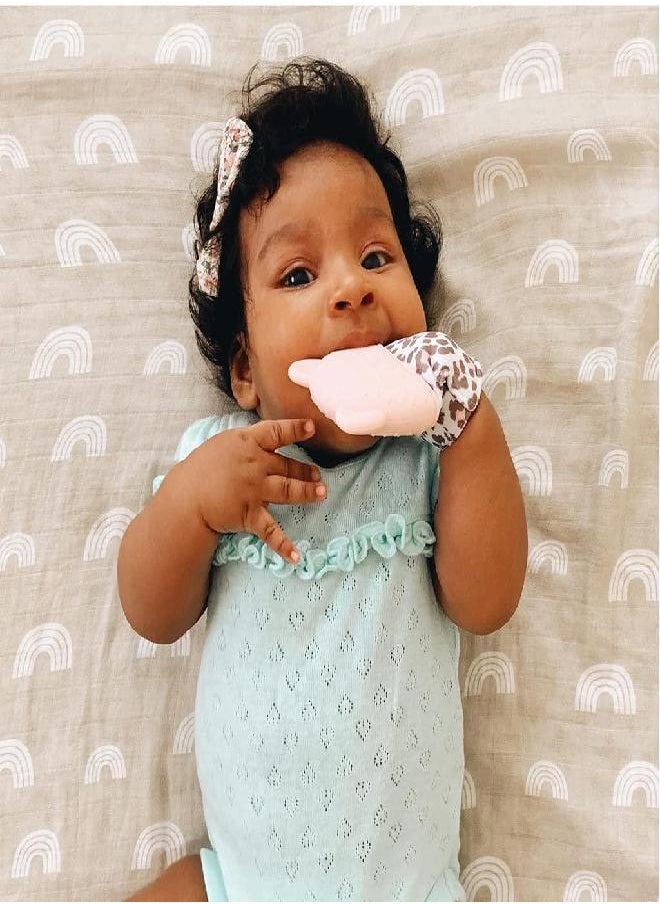 Itzy Ritzy Silicone Teething Mitt - Soothing Infant Teething Mitten with Adjustable Strap, Crinkle Sound & Textured Silicone to Soothe Sore & Swollen Gums, Blush Leopard