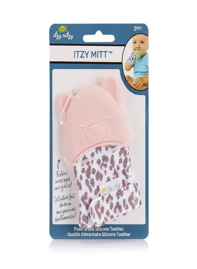 Itzy Ritzy Silicone Teething Mitt - Soothing Infant Teething Mitten with Adjustable Strap, Crinkle Sound & Textured Silicone to Soothe Sore & Swollen Gums, Blush Leopard