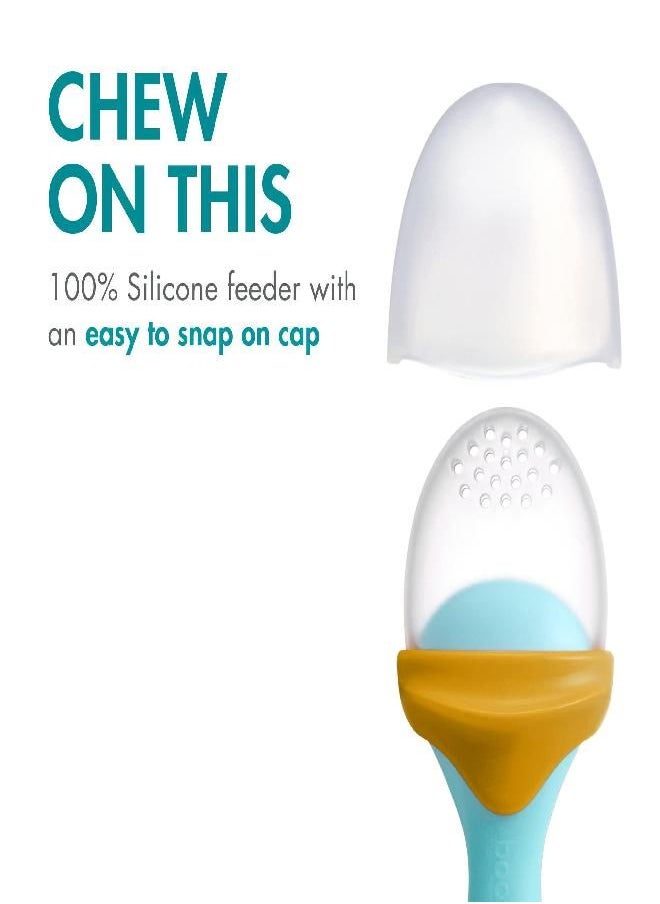 Boon PULP Silicone Baby Feeder - 2 Count - Blue/Mustard and Gray/Mint - Soft Silicone Vegetable and Fruit Feeders - Teething Baby Essentials