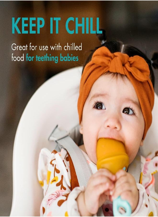 Boon PULP Silicone Baby Feeder - 2 Count - Blue/Mustard and Gray/Mint - Soft Silicone Vegetable and Fruit Feeders - Teething Baby Essentials