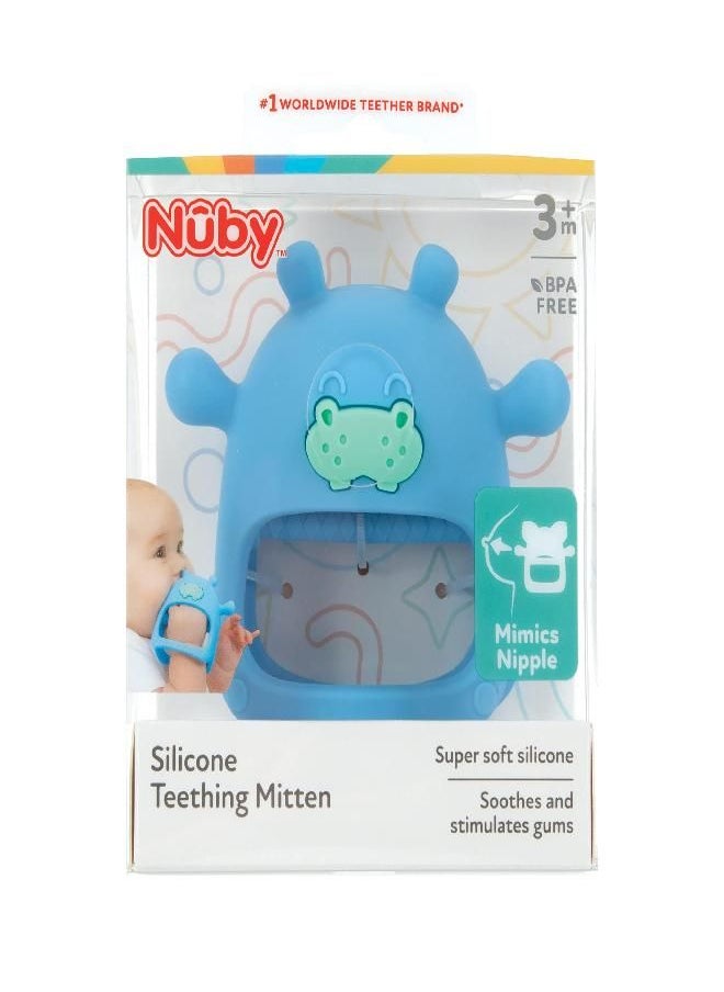 Nuby Silicone Wrist Grip Teething Mitten - 3+ Months, Hippo