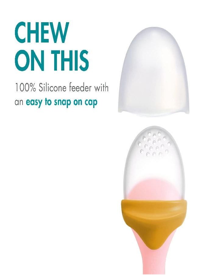 Boon PULP Silicone Baby Feeder - 2 Count - Orange/Pink and White/Mauve - Soft Silicone Vegetable and Fruit Feeders - Teething Baby Essentials