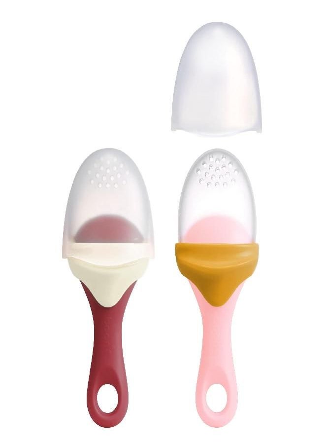 Boon PULP Silicone Baby Feeder - 2 Count - Orange/Pink and White/Mauve - Soft Silicone Vegetable and Fruit Feeders - Teething Baby Essentials