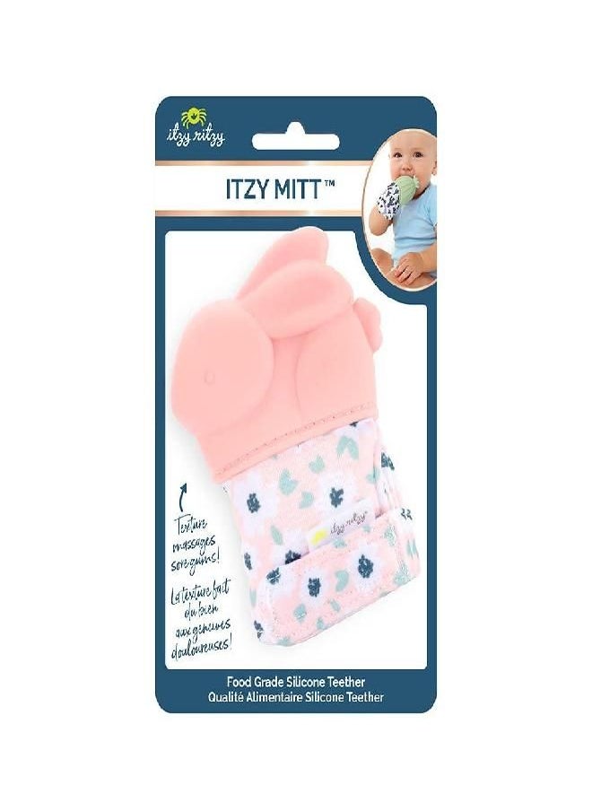 Itzy Ritzy Silicone Teething Mitt - Soothing Infant Teething Mitten with Adjustable Strap, Crinkle Sound and Textured Silicone to Soothe Sore and Swollen Gums, Bunny