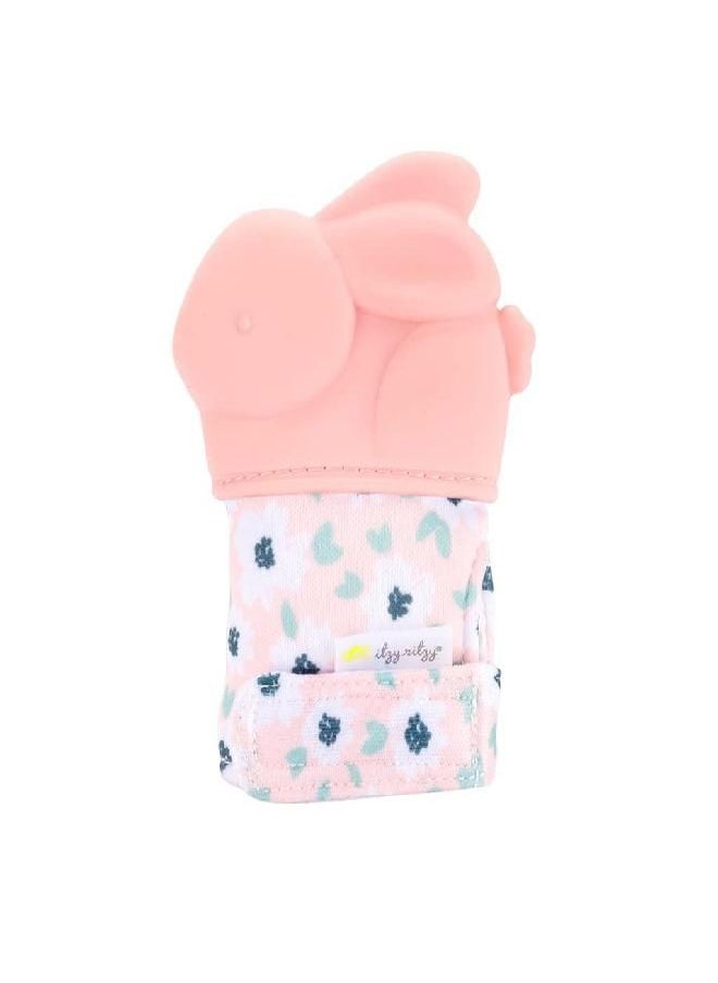 Itzy Ritzy Silicone Teething Mitt - Soothing Infant Teething Mitten with Adjustable Strap, Crinkle Sound and Textured Silicone to Soothe Sore and Swollen Gums, Bunny