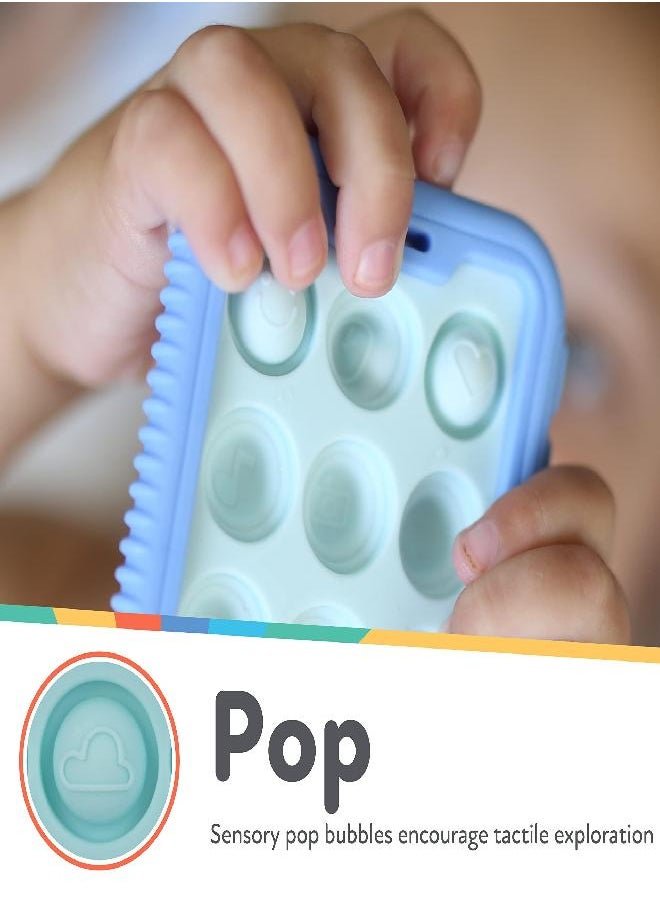 Nuby Baby Teething Toy - BPA Free - 3+ Months - Giggle Bytes Sensory Popper Cellphone - Blue