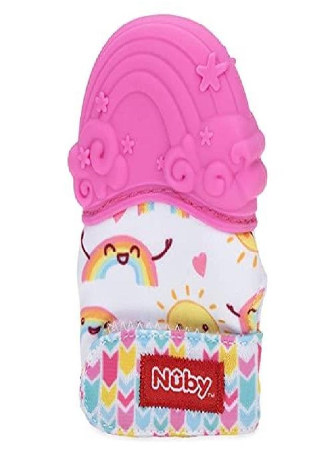 Nuby Happy Hands Silicone Teething Mitten: 3M+, Rainbow, Pink (80725)