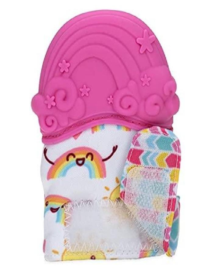 Nuby Happy Hands Silicone Teething Mitten: 3M+, Rainbow, Pink (80725)