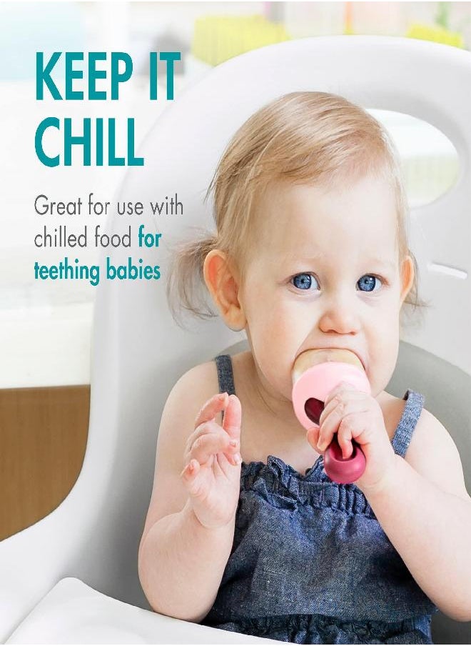Boon PULP Silicone Baby Feeder - 1 Count - Pink and Blush - Soft Silicone Vegetable and Fruit Feeders - Teething Baby Essentials