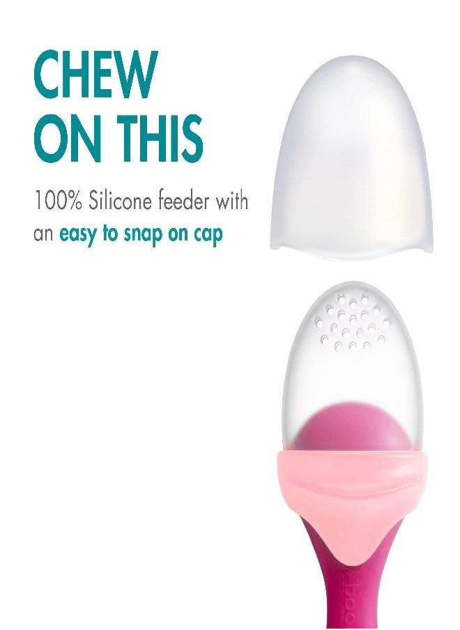 Boon PULP Silicone Baby Feeder - 1 Count - Pink and Blush - Soft Silicone Vegetable and Fruit Feeders - Teething Baby Essentials