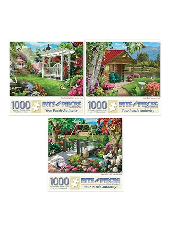 Pack Of 3 1000-Piece Gardens Galore, Lake Life, Peaceful Park Jigsaw Puzzle