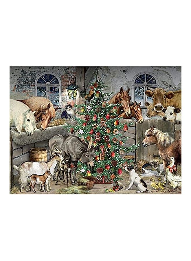 300-Piece In The Barn Glitter Animal Holiday Winter Tree Horse Cow Jigsaw Puzzles Set