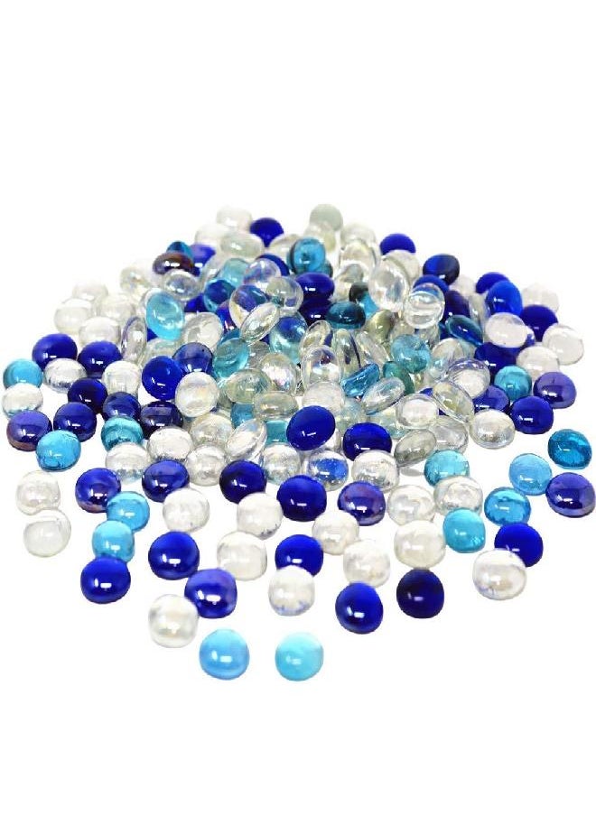 TSY TOOL 3 Lb (300PCS) Flat Glass Marbles Blue, Clear Mixed Color Glass Gems Pebbles Stones Marbles Vase Filler Accents and Crafting Aquarium Decor