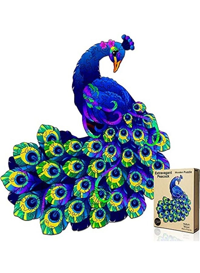 150-Piece Extravagant Peacock Wooden Jigsaw Puzzle 11inch