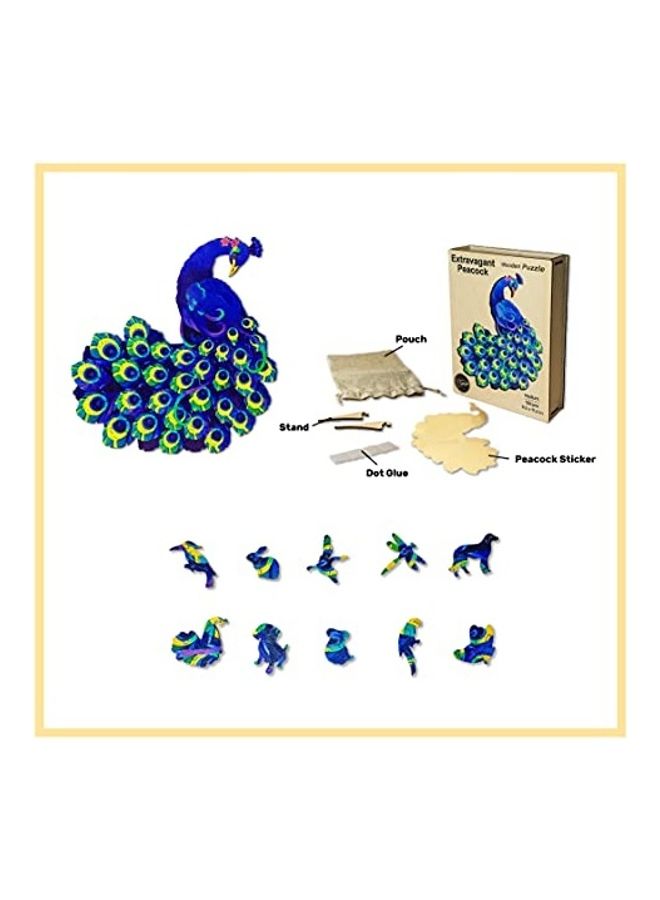 150-Piece Extravagant Peacock Wooden Jigsaw Puzzle 11inch