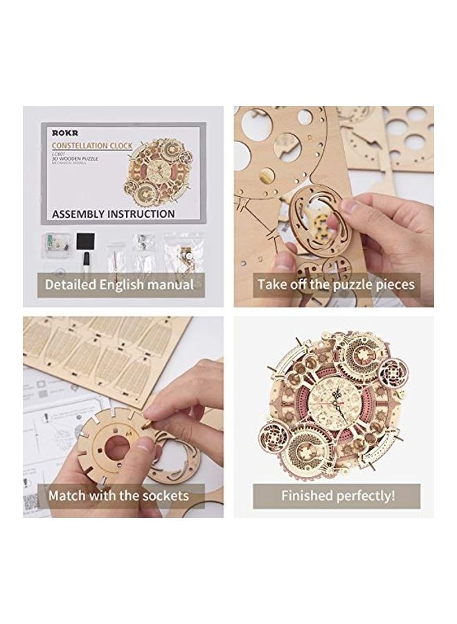 3D Wooden Puzzles Zodiac Wall Clock Model Kits to Build DIY Mechanial Building Set 13inch