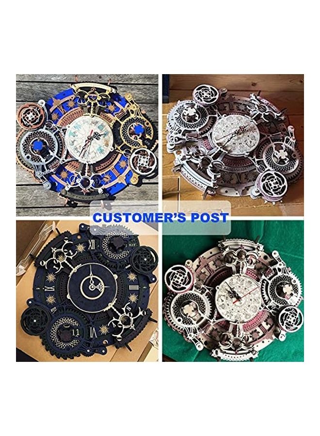 3D Wooden Puzzles Zodiac Wall Clock Model Kits to Build DIY Mechanial Building Set 13inch