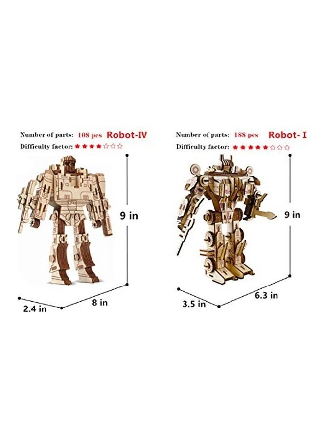 4-Piece  3D Wooden Robot Puzzle Set 9inch