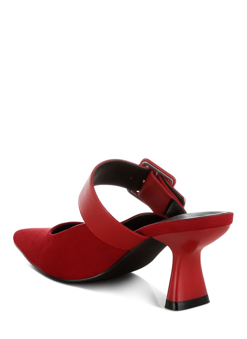 Microfiber Pointy Slip-On Mules in Red