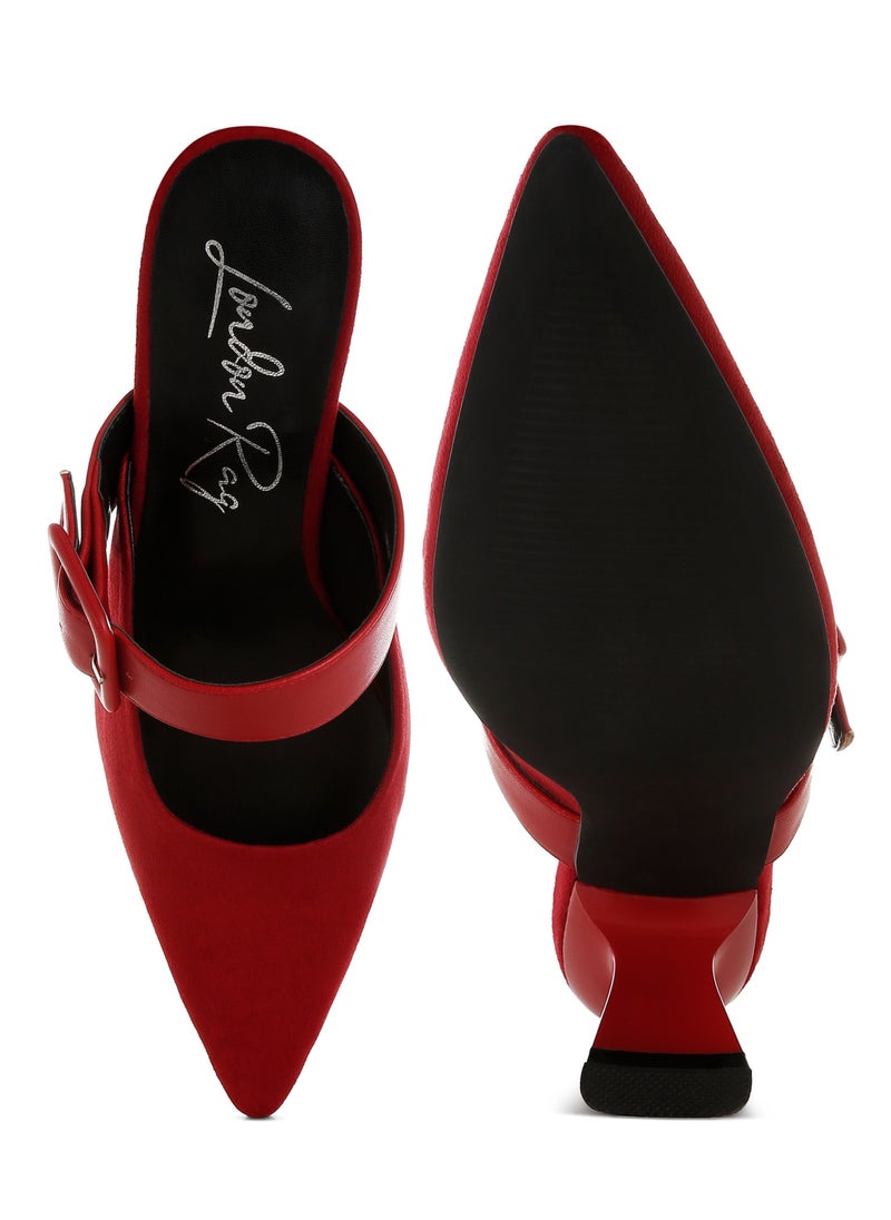 Microfiber Pointy Slip-On Mules in Red