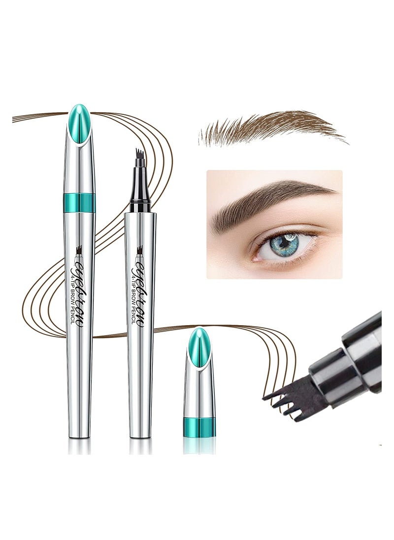 Microblading Eyebrow Pencil, Long-Lasting Waterproof 4-Point Brow Pen for Natural Eye Makeup, Dark Brown Eyebrow Pen for Perfectly Defined Brows