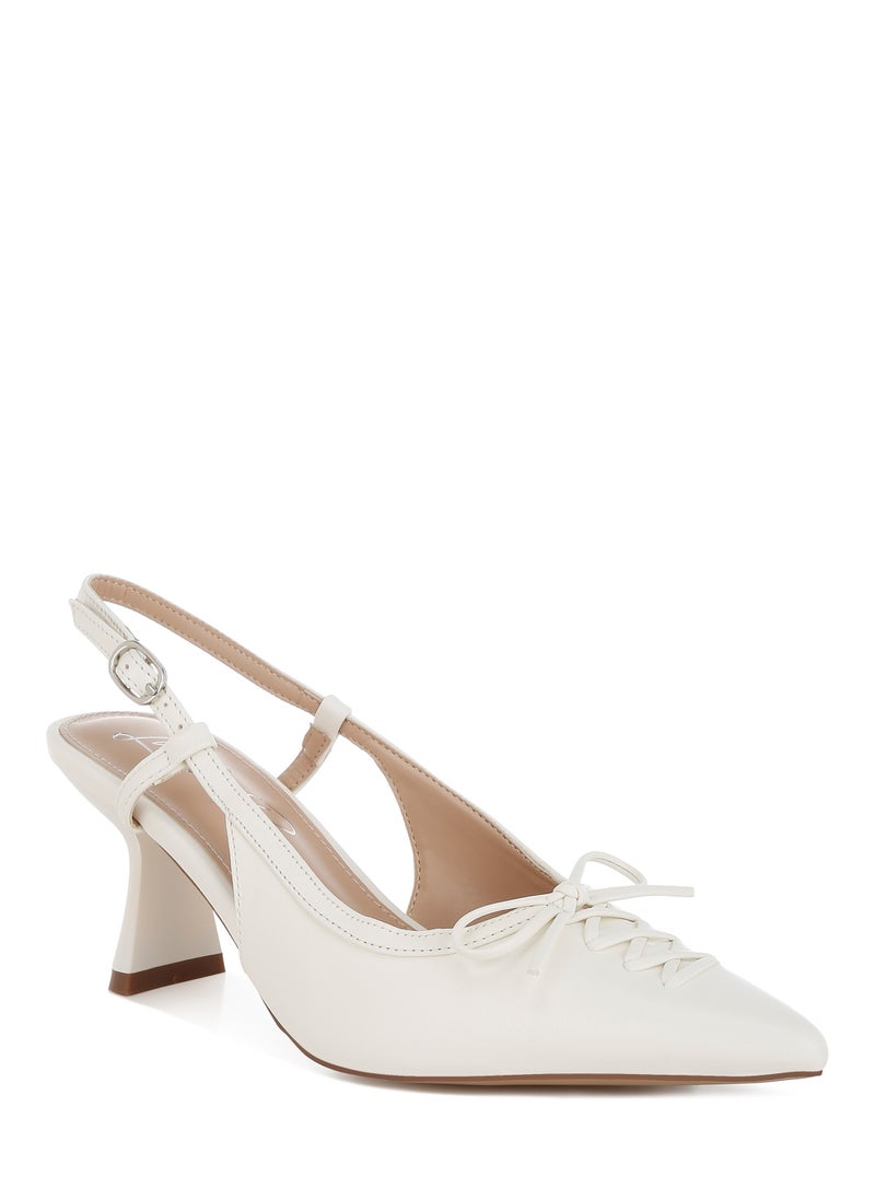 Kitten Heel Pointy Slingbacks in White