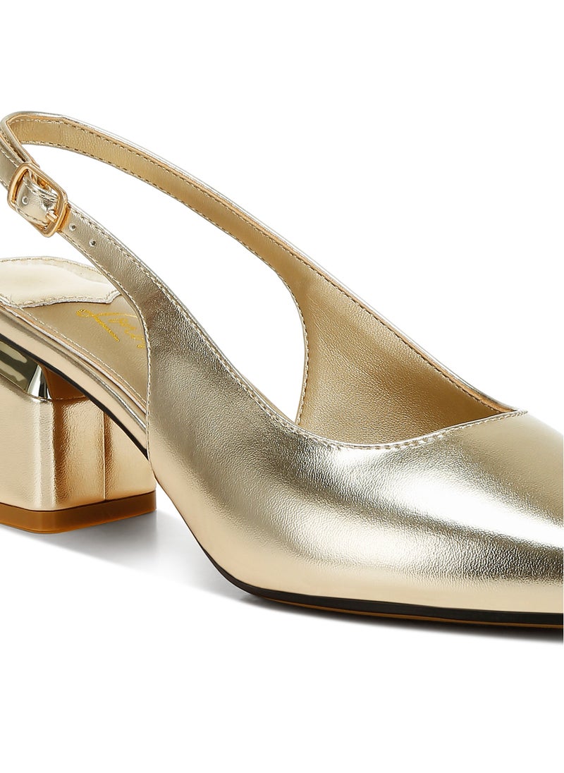 Metallic Faux Leather Slingback Sandals in Gold