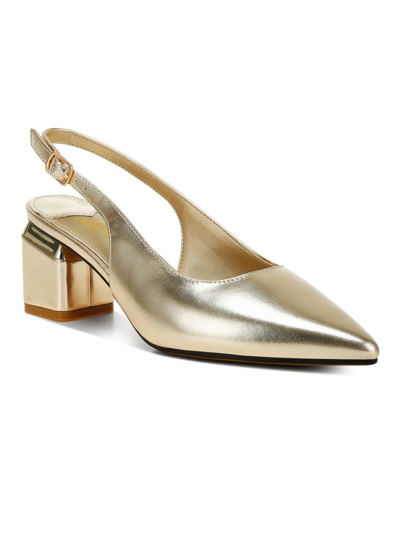 Metallic Faux Leather Slingback Sandals in Gold