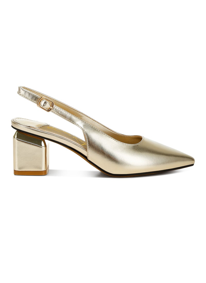 Metallic Faux Leather Slingback Sandals in Gold