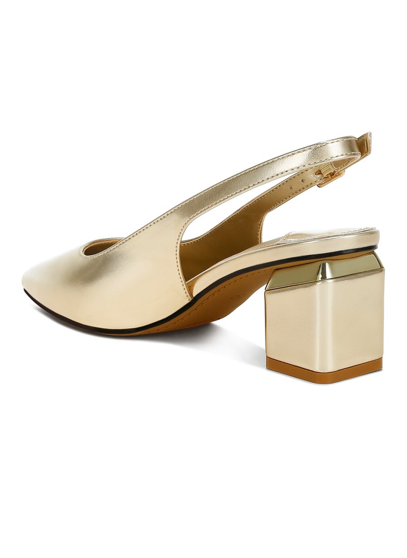 Metallic Faux Leather Slingback Sandals in Gold