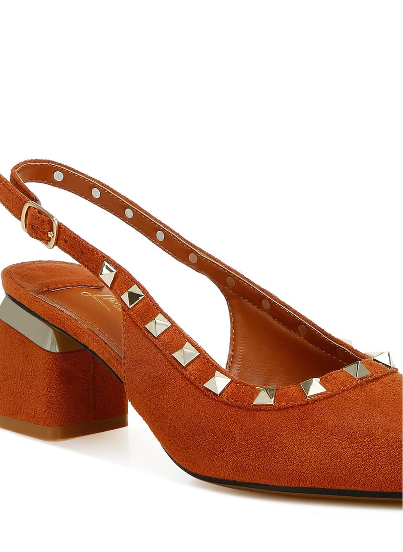 Stud Emebllished Microfiber Sandals in Tan