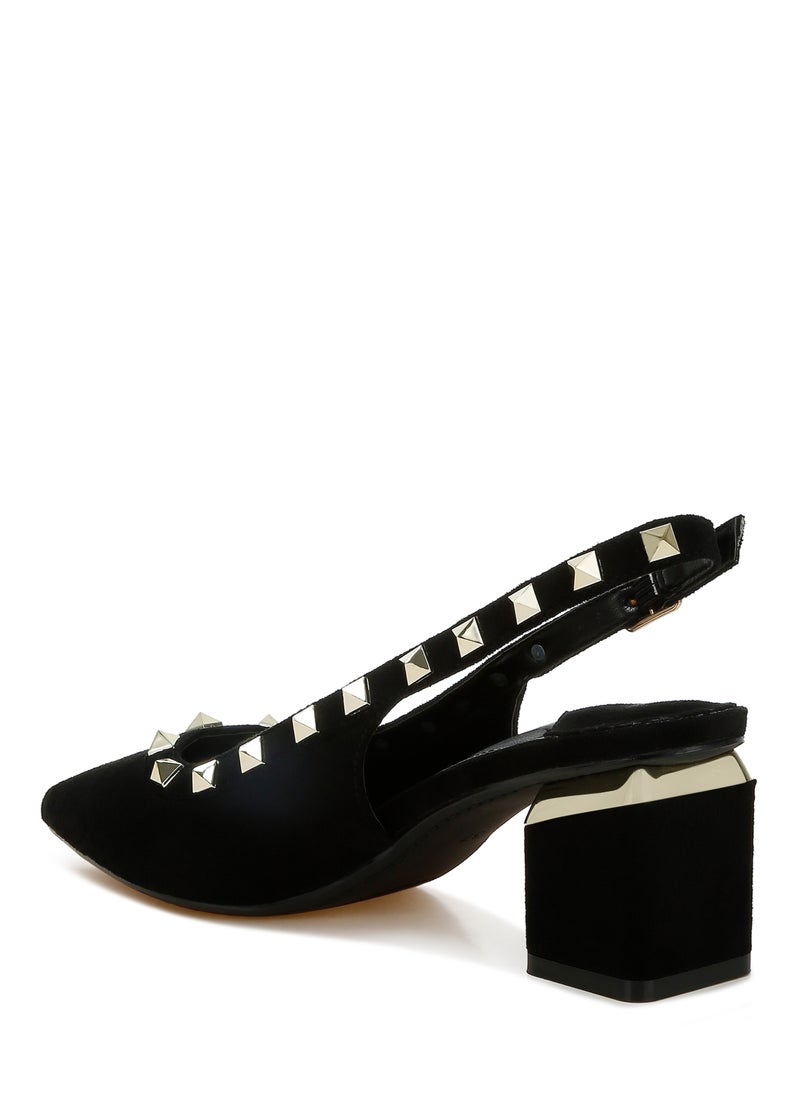 Stud Emebllished Microfiber Sandals in Black