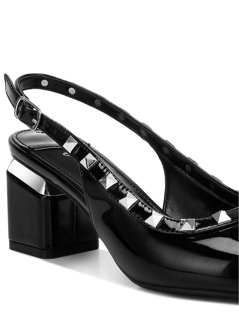 Stud Embellished Slingback Sandals in Black